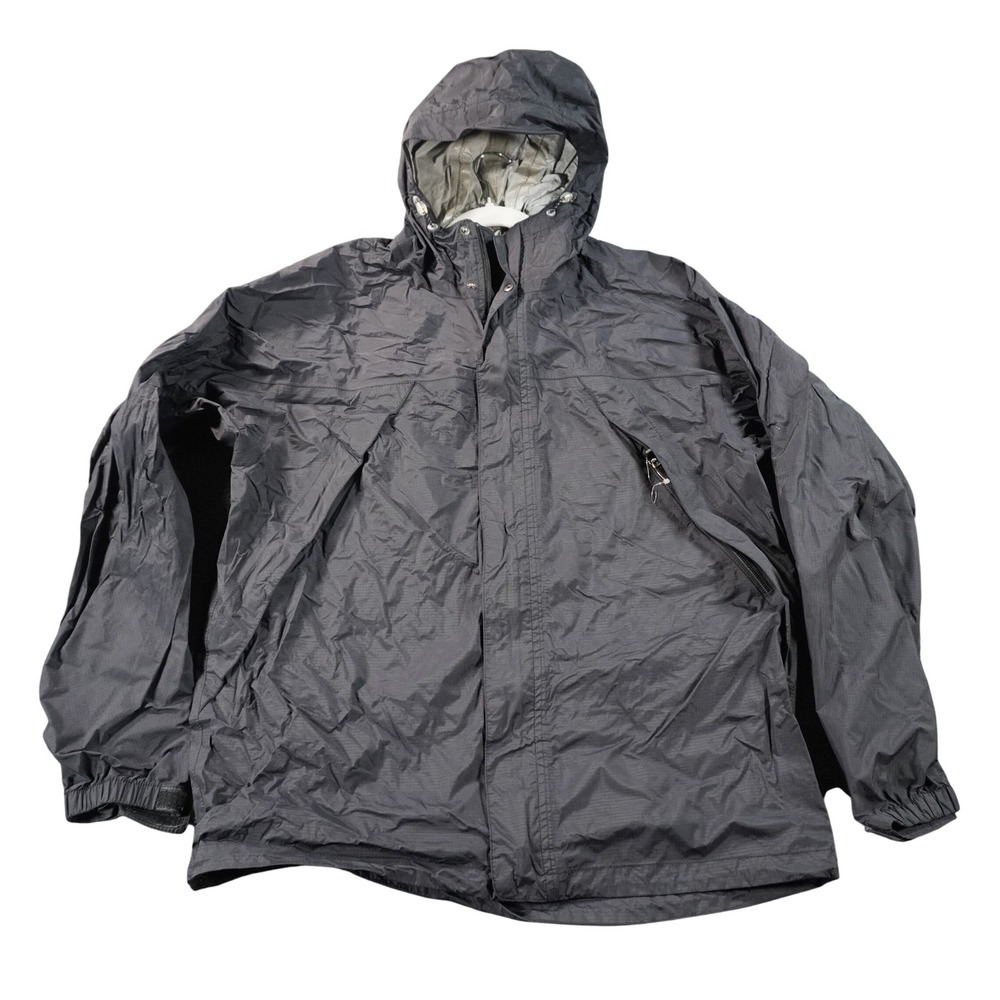 LL Bean Rain Jacket Mens Medium Regular Gray Ripstop Hooded Full Zip Windbreaker